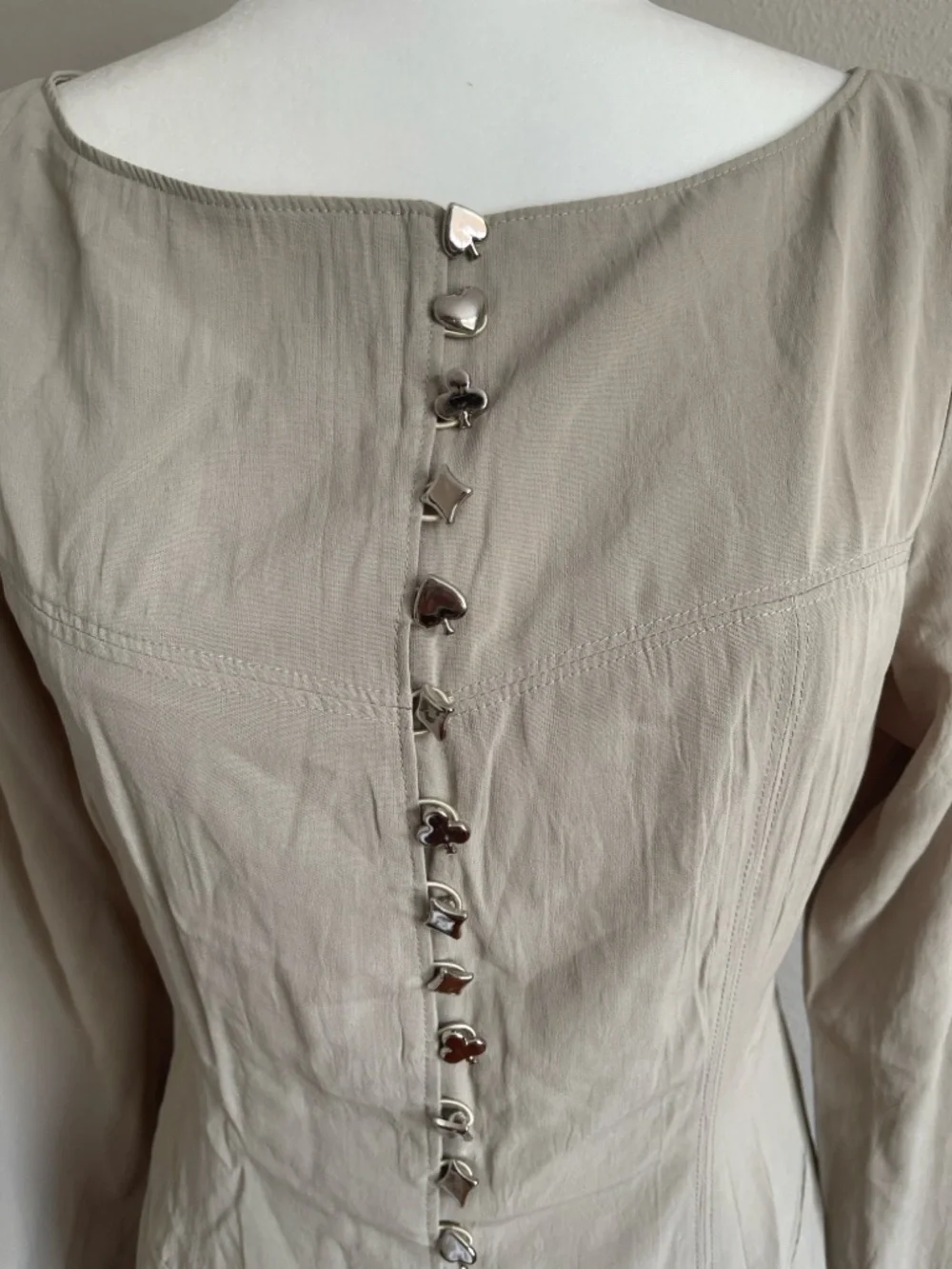 Beige Tailored Button-Front Blazer Top Size 7 - Picture 2 of 5